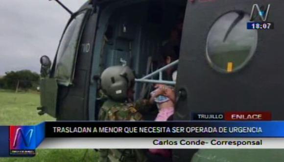 Trujillo: trasladan en helicóptero a niña que urge ser operada