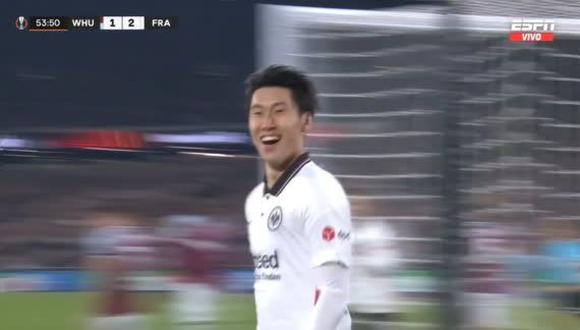 Gol de Daichi Kamada para el 2-1 de Frankfurt vs. West Ham. (Captura: ESPN)