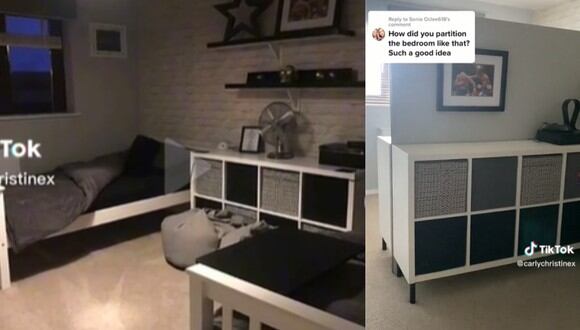 Una madre inglesa se volvió viral por dividir de manera ingeniosa la habitación de sus dos hijos pequeños. (Foto: TikTok/carlychristinex).