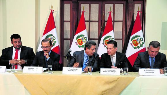 Legisladores de Somos Perú, Alianza para el Progreso, Acción Popular y Podemos Perú acordaron el pasado miércoles presentar una lista en común para presidir la Mesa Directiva del próximo Congreso. (Foto: GEC).