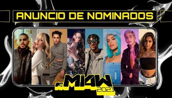 Estos son algunos de los nominados de la noche en los MTV MIAW 2021. (Imagen: MTV)