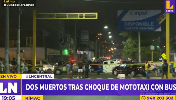 Chofer y pasajera de mototaxi murieron tras ser embestidos por bus en la Av. Alcázar, en el Rímac. (Foto: Latina)