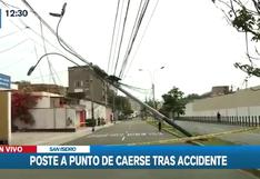 San Isidro: reportan poste a punto de caer tras accidente de tránsito | VIDEO