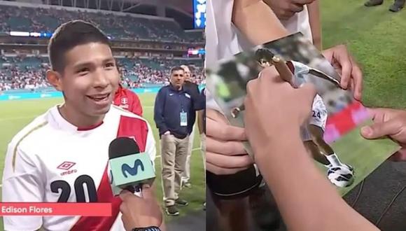 Edison Flores fue sorprendido por un niño al culminar el encuentro entre Perú y Croacia en el Hard Rock Stadium de Miami. (Foto: Miami)