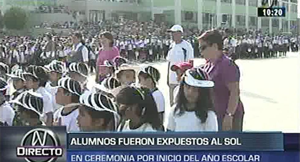 Los menores del colegio Pedro Labarthe de La Victoria fueron expuestos al sol en ceremonia de inicio del año escolar 2016. (Foto: Canal N)