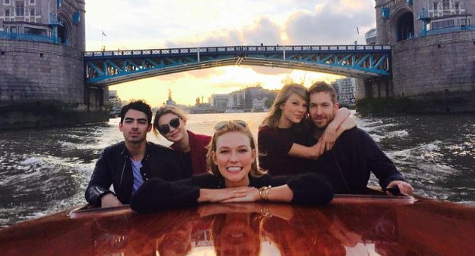 Taylor Swift, Calvin Harris, Joe Jonas, Gigi Hadid y Karlie Kloss pasean en bote por río Támesis. (Foto: Instagram)