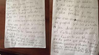 Niño pide la liberación de su padre en una carta al Papa