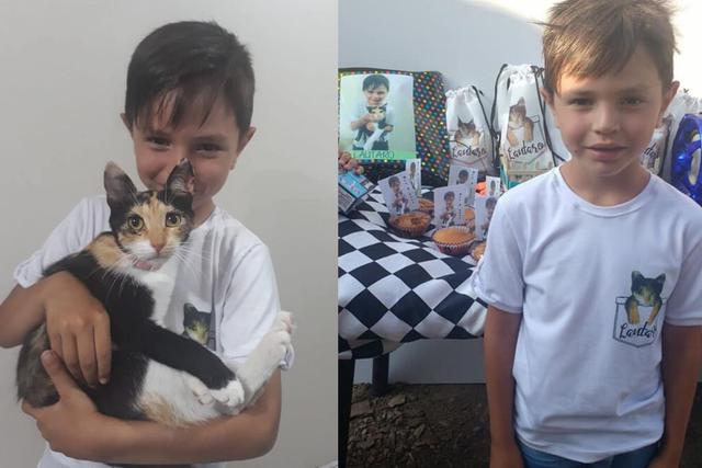 El niño de seis años decidió celebrar su cumpleaños con la temática de su gatita que había rescatado hace un año (Foto: Facebook)