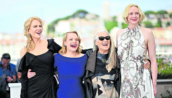 Cannes, 23 de mayo. La directora neozelandesa Jane Campion entre Nicole Kidman, Elisabeth Moss y Gwendoline Christie, parte del elenco de Top of the Lake: China Girl, su última producción. (Foto: AFP)