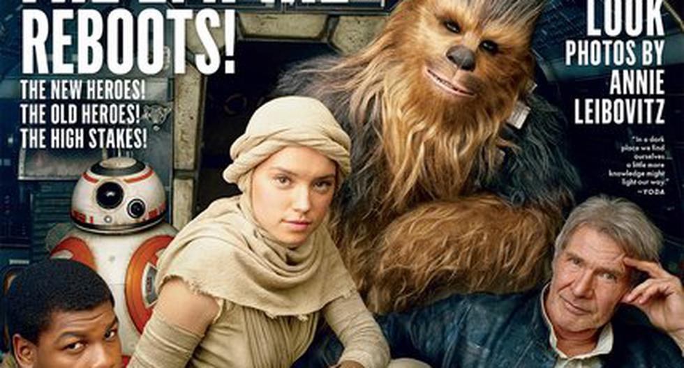 Chewbacca, Han-Solo, junto con algunos de los nuevos personajes de Star Wars. (Foto: Vanity Fair)