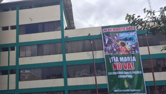 Cajamarca: Gobierno Regional colgó pancarta contra Tía María