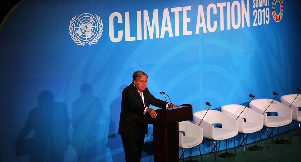 El Secretario General de las Naciones Unidas (ONU), Antonio Guterres, habla en la cumbre para abordar el cambio climático. (Foto: AFP)