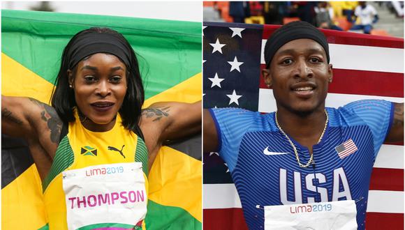 El estadounidense Michael Rodgers y la jamaiquina Elaine Thompson se quedaron con las medallas de oro en Lima 2019 | Foto: Lima 2019