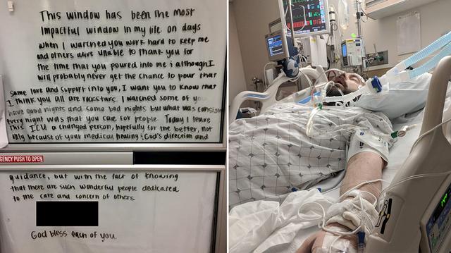 Paciente con COVID-19 escribe mensaje inspirador en el vidrio para cuidadores. (Foto: Cleveland Clinic)