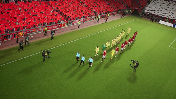 Jugadores entrando a la cancha de fútbol. (Foto: Konami)