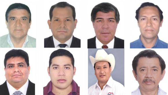 Arriba: Manuel Llempén Coronel, Geanmarco Quezada Castro, Ricardo González Rosell, Óscar Portilla Castillo. Abajo: Juan Burgos Oliveros, Jorge Ortecho Barco, Mesías Ramos Cueva, Wilfredo Díaz Velásquez. (Foto: JNE)