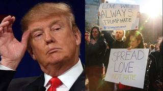 Al grito "paz y amor" protestan contra Trump en Nueva York