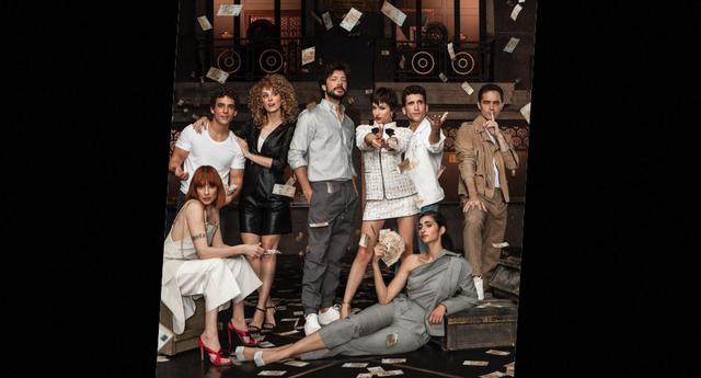 Najwa Nimri junto al elenco de "La casa de papel".