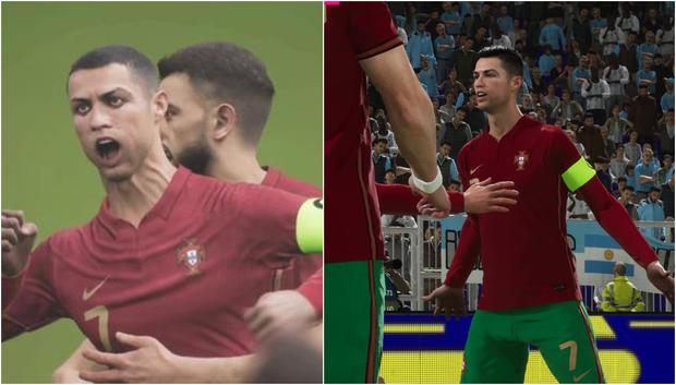 Cristiano Ronaldo en eFootball 2021 (izquierda) vs. su versión en eFootball 2022 (derecha).