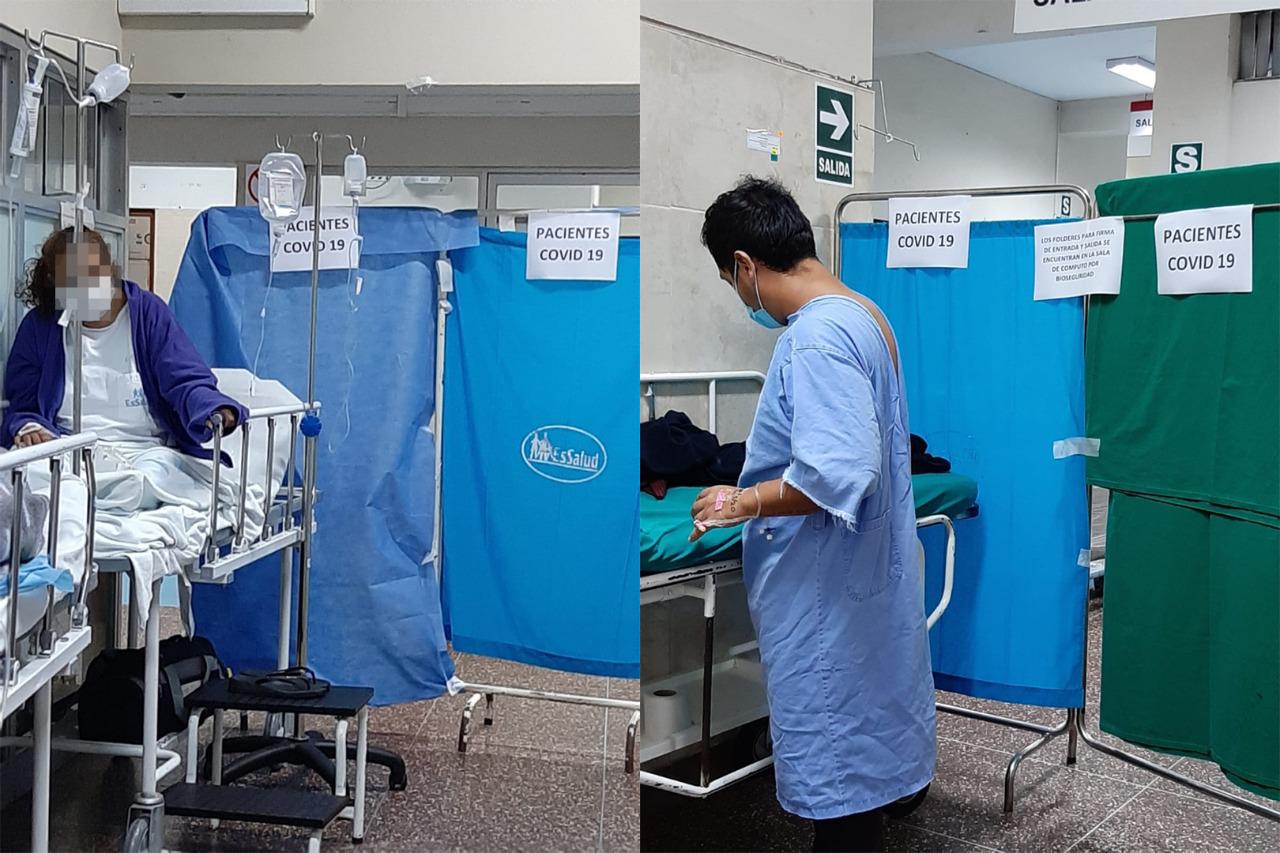 Solo un biombo divide a los pacientes con COVID-19 en el área de emergencia del hospital Sabogal. 