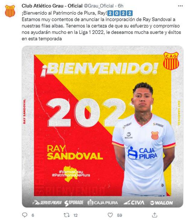 Ray Sandoval fue anunciado como nuevo jugador de Atlético Grau. (Foto: Captura Grau)
