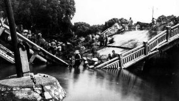 China. As&iacute; qued&oacute; el puente Chengli de Tangshan  durante el terremoto de 1976. (Foto: usgs.gov)
