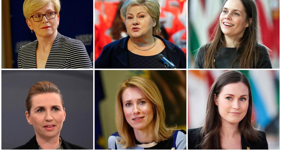 Katrín Jakobsdóttir, Ingrida Šimonytė, Erna Solberg, Mette Frederiksen, Sanna Marin y Kaja Kallas lideran sus países. (Foto: Reuters / AFP)