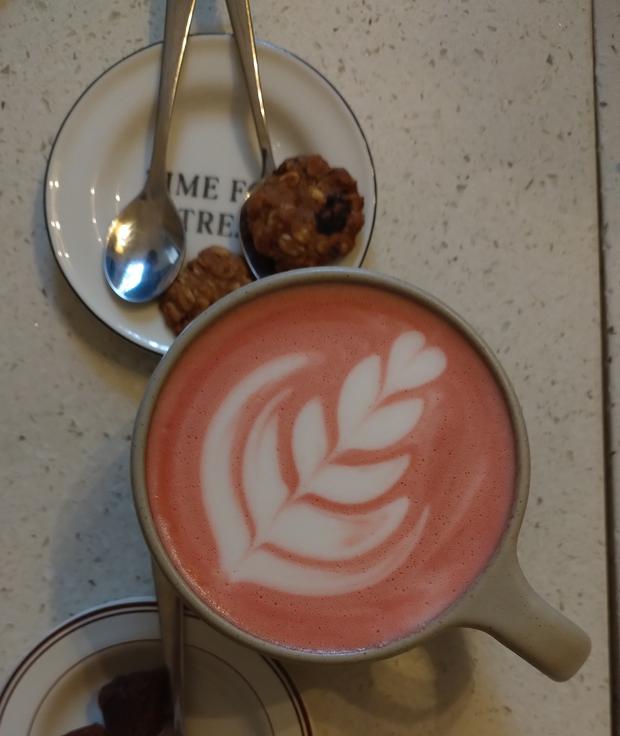 The Pink Latte is a delicious hot drink that does not include caffeine. 