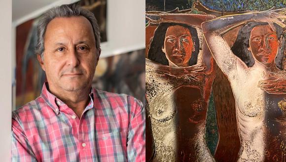 El artista peruano Jose Luis Guiulfo junto a una de sus obras.