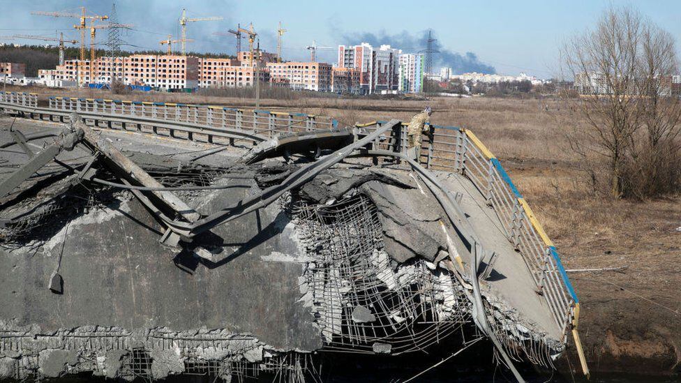 A destroyed bridge in Irpin, near kyiv.  (GETTY IMAGES).