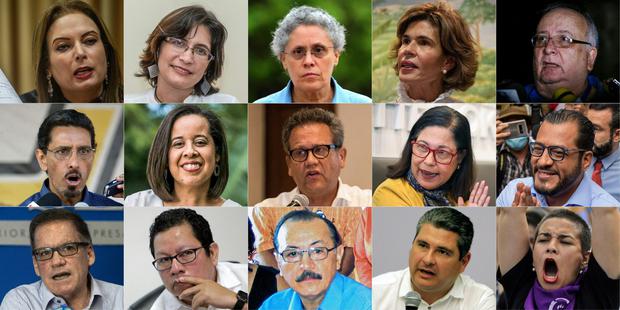 Presidential candidates and other opposition political leaders imprisoned by the Daniel Ortega regime.  (MIGUEL ALVAREZ, INTI OCON, HECTOR RETAMAL / AFP / UNAMOS).