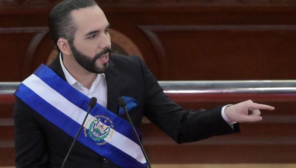 El presidente de El Salvador, Nayib Bukele, pronuncia su discurso anual a la nación marcando su tercer año en el cargo. (MARVIN RECINOS / AFP).