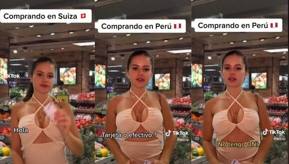 La suiza Leticia Pereira recreó cómo es la atención en los supermercados de Perú y el video se hizo viral. (Foto: TikTok/leti.rp).