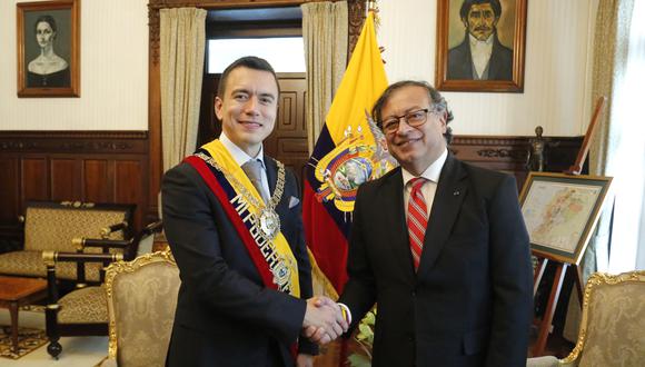 El presidente de Ecuador, Daniel Noboa, junto a su homólogo de Colombia, Gustavo Petro, durante una reunión en Quito, Ecuador, el 23 de noviembre de 2023. (Foto de Presidencia de Ecuador vía EFE)