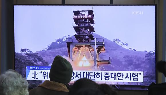 Una prueba de un motor de cohete de Corea del Norte. (Foto AP / Ahn Young-joon).