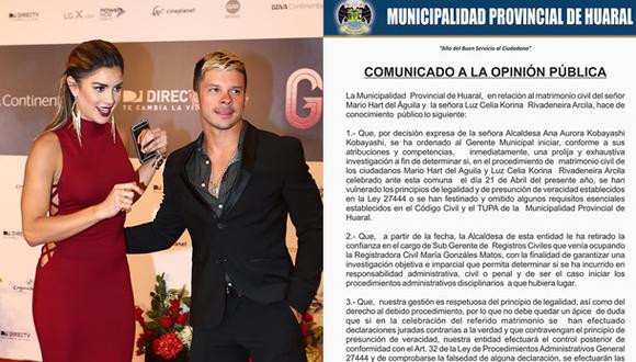 Mario Hart y Korina: municipio de Huaral investiga matrimonio