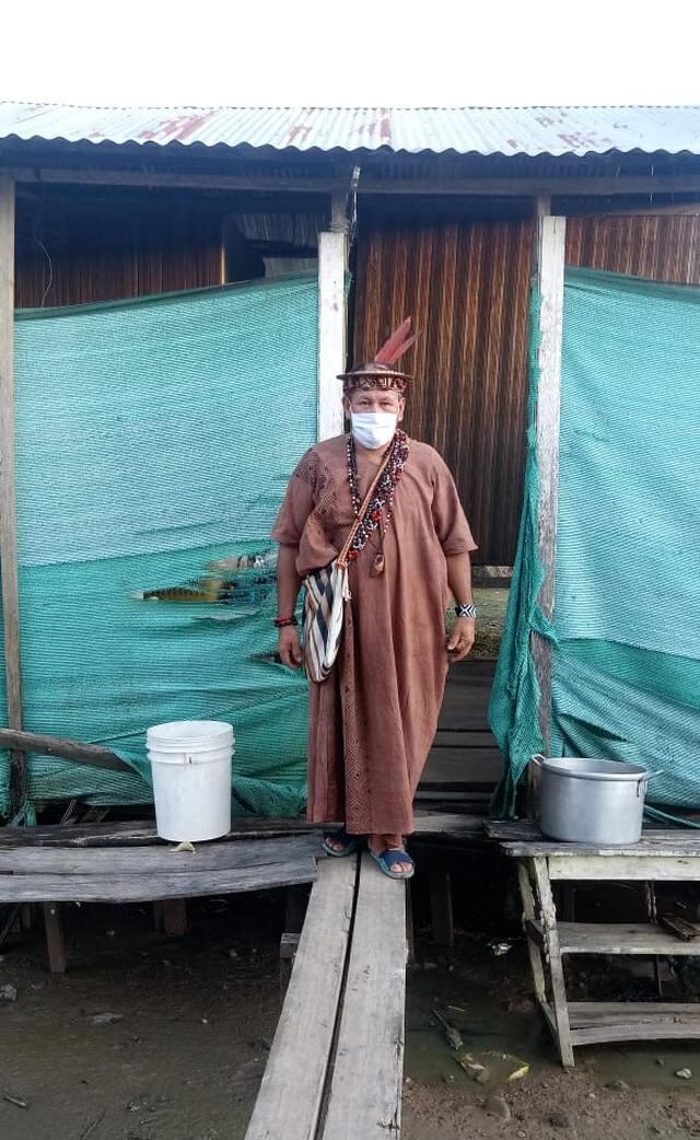 Germán Lopez,yanesha, se ha aislado en Pangoa, a un día a pie de su comunidad,Nueva Austria, en Huánuco.El puesto de salud más cercano está a 8 horas a pie.