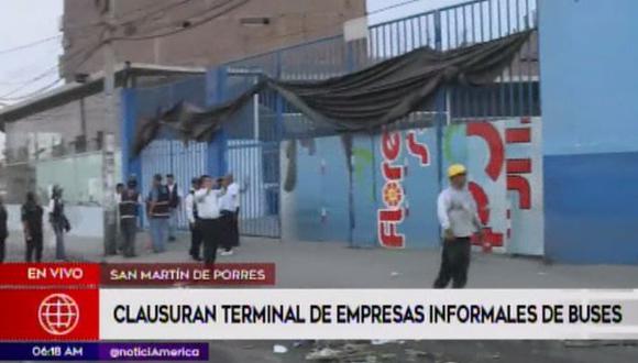 Clausuran terminal de buses terrestre ‘Marco Polo’. (Captura: América Noticias)