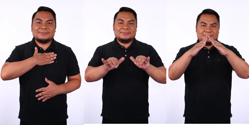 En esta secuencia de fotos, Moisés interpreta en lengua de señas la frase: "Yo me quedo en casa". (Fotos: Alesandro Currarino / GEC).