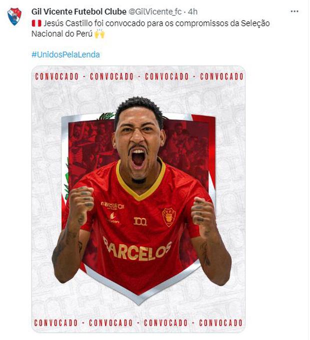 El Club Gil Vicente de Portugal informó que Jesús Castillo fue convocado a la selección peruana para las eliminatorias 2026 | Club Gil Vicente / Twitter