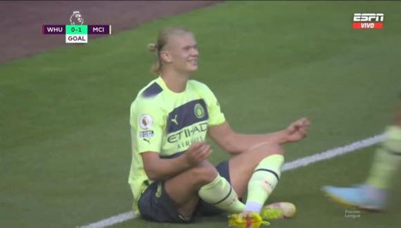 Erling Haaland anotó su primer gol con Manchester City en la Premier League. (Foto: Captura ESPN)