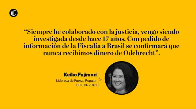 Keiko Fujimori tras la confirmación, por parte de la fiscalía de Brasil, de que hay una anotación incautada a Marcelo Odebrecht que menciona su nombre. (Composición: El Comercio)