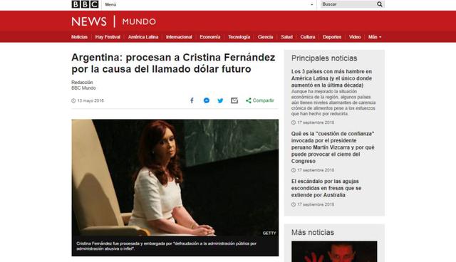 El juez Claudio Bonadio procesó con prisión preventiva a la expresidenta de Argentina Cristina Fernández. | Foto: captura pantalla BBC