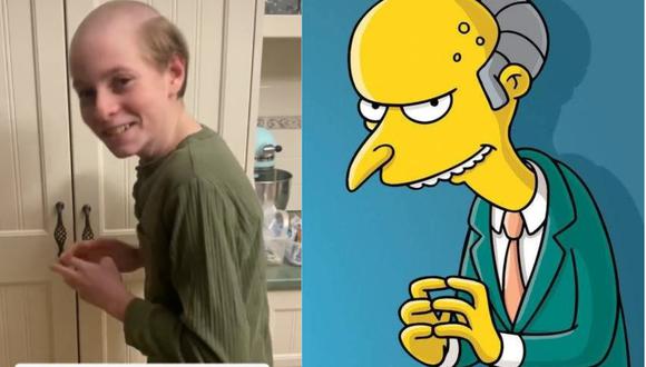 Un niño se caracterizó como el Sr. Burns, de Los Simpson, con ayuda de su madre, y el video se volvió viral en TikTok. (Foto: TikTok/ pink_nade | Matt Groening).