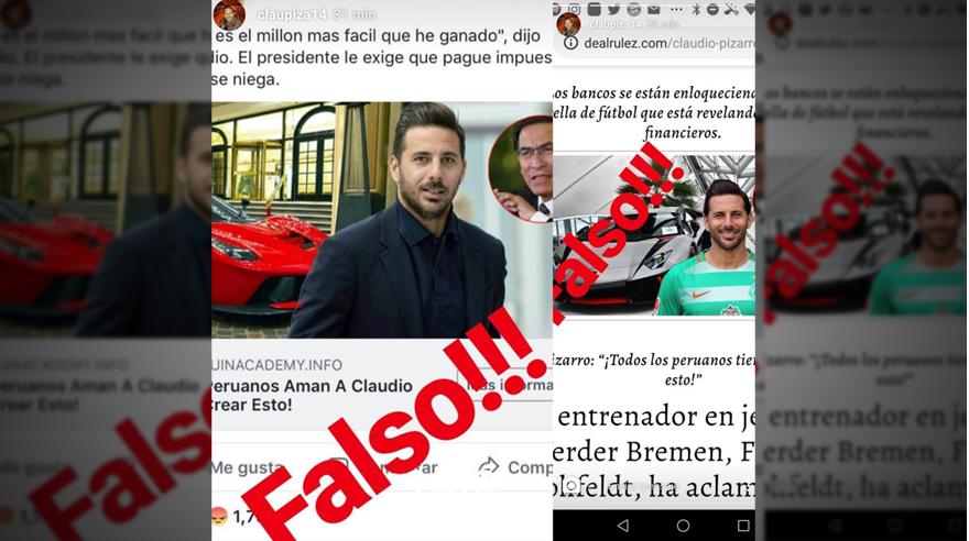 El delantero peruano Claudio Pizarro alertó a sus seguidores acerca de una noticia falsa que circula en Facebook. (Foto: Captura de Pantalla)