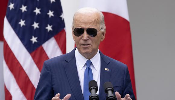 El presidente estadounidense, Joe Biden, habla durante una conferencia de prensa en el jardín de rosas de la Casa Blanca en Washington, DC, EE.UU., el 10 de abril de 2024. (Foto de EFE/EPA/MICHAEL REYNOLDS)