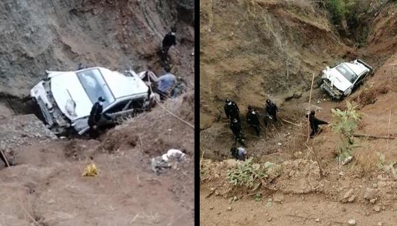 Policías descendieron varios metros para rescatar los cadáveres, que incluso estaban dispersos por la zona rocosa. (Foto:: PNP).