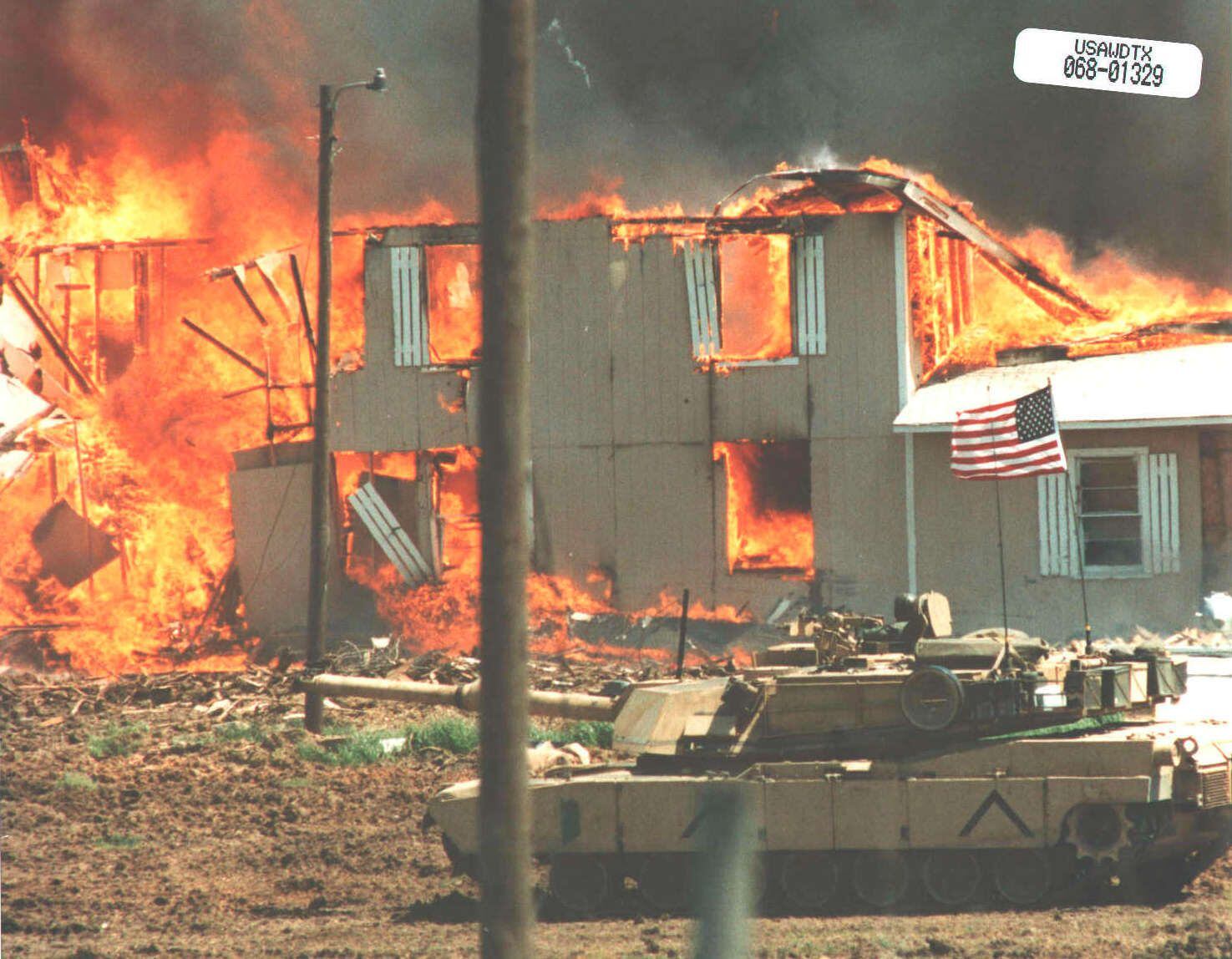 A US Abrams tank stationed outside the ranch at the time of the fire.  (Public domain).