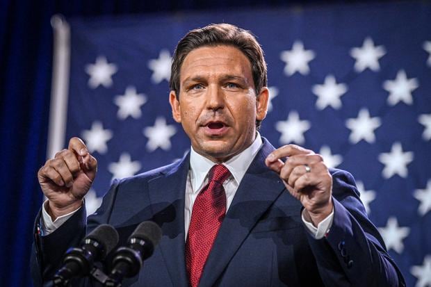 In this Nov. 8, 2022 file photo, Florida Gov. Ron DeSantis speaks during a campaign rally at the Tampa Convention Center.  (Photo by Giorgio Vieira / AFP).