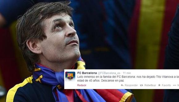 Barcelona manda tweet por muerte de Tito Vilanova